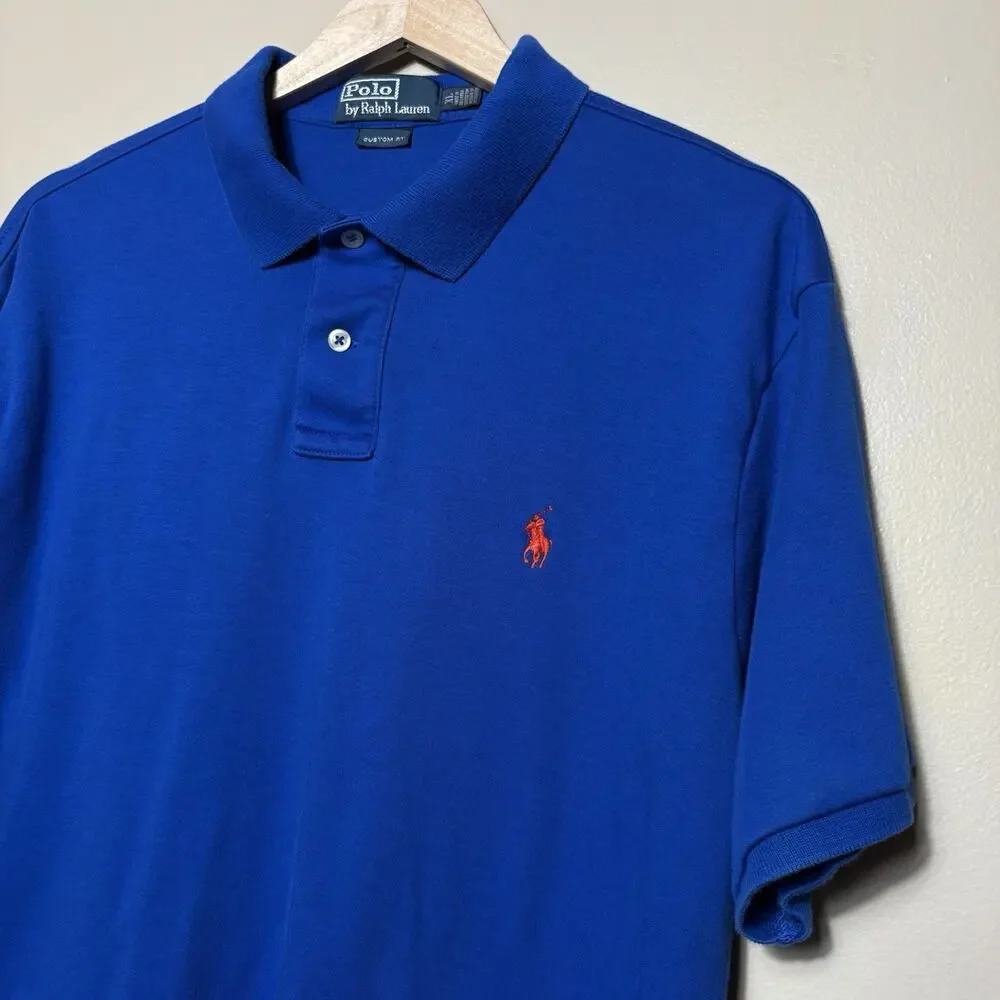 Polo Ralph Lauren Mens Shirt Short Sleeve Polo Blue Preppy Custom Fit XL